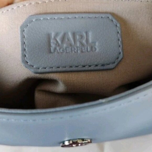 Karl Lagerfeld Leather Crossbody Bag with Chain Strap Light Blue - Picture 3 of 9